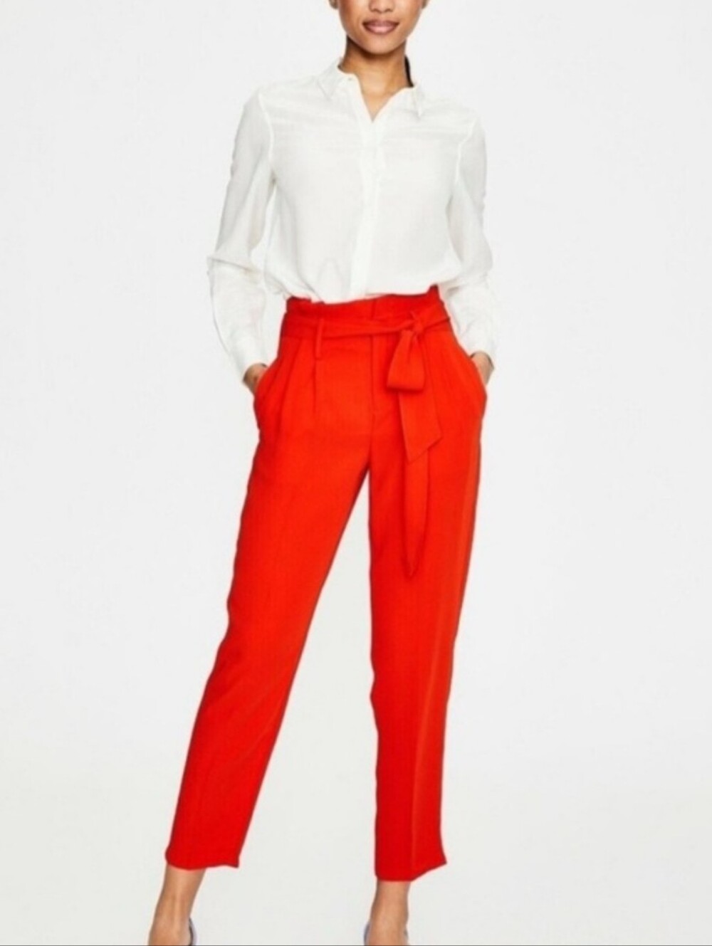 Boden Ruffle Waist Belted Red Cropped Pants